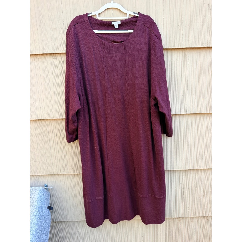 J. Jill Ponte Herringbone Knit Dress Burgundy Maroon 4X Plus Pockets 3/4 Sleeve